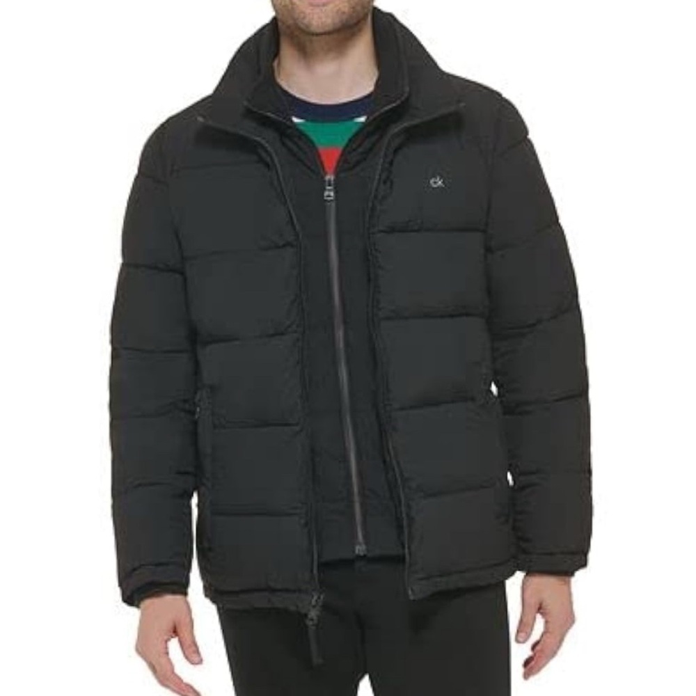 Calvin Klein Men's Classic Black Puffer Jacket with inner bib zipper detail